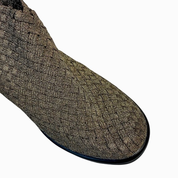 CORKYS Metallic Gold/Bronze & Black Woven Stretch Hot Heels Ankle Booties 8 - Picture 11 of 14